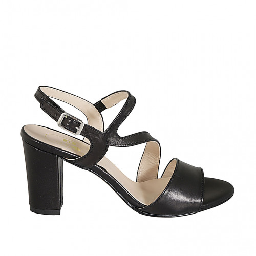 Woman's sandal with elastic band in black leather heel 8 - Available sizes:  33