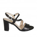 Sandale pour femmes avec elastique en cuir noir talon 8 - Pointures disponibles:  32, 33, 44, 45