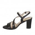 Woman's sandal with elastic band in black leather heel 8 - Available sizes:  33