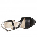 Sandalia con elastico para mujer en piel negra tacon 8 - Tallas disponibles:  33