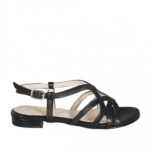 Woman's sandal in black leather heel 2