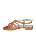 Woman's sandal in cognac brown leather with heel 2 - Available sizes:  43, 44, 45