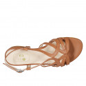 Woman's sandal in cognac brown leather with heel 2 - Available sizes:  43, 44, 45