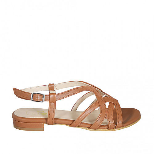 Sandalia para mujer en piel cognac con tacon 2 - Tallas disponibles:  43, 44, 45