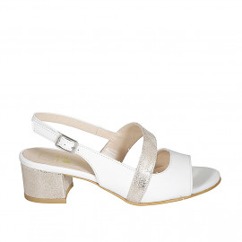 Sandalia para mujer en piel blanca y laminada platino tacon 5 - Tallas disponibles:  32, 42, 43, 44, 45