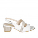 Woman's sandal in white leather and platinum laminated leather heel 5 - Available sizes:  32, 42, 43, 44, 45