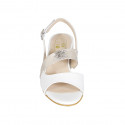 Woman's sandal in white leather and platinum laminated leather heel 5 - Available sizes:  32, 42, 43, 44, 45