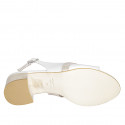 Woman's sandal in white leather and platinum laminated leather heel 5 - Available sizes:  32, 42, 43, 44, 45