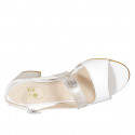 Woman's sandal in white leather and platinum laminated leather heel 5 - Available sizes:  32, 42, 43, 44, 45