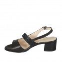 Woman's sandal in black leather and laminated leather heel 5 - Available sizes:  32, 33, 44, 45