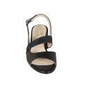 Woman's sandal in black leather and laminated leather heel 5 - Available sizes:  32, 33, 44, 45