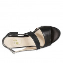 Sandalia para mujer en piel y piel laminada negra tacon 5 - Tallas disponibles:  32, 33, 44, 45