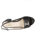 Woman's sandal with accessory in black leather and laminated printed patent leather heel 5 - Available sizes:  32, 33, 34, 42, 43, 44, 45