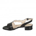 Sandalia para mujer en charol y piel negra tacon 3 - Tallas disponibles:  32, 33, 34, 42, 43, 45