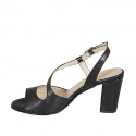 Woman's sandal in black leather heel 8 - Available sizes:  33, 34