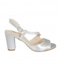 Woman's sandal in silver-colored laminated lether heel 8 - Available sizes:  33, 34