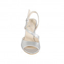 Woman's sandal in silver-colored laminated lether heel 8 - Available sizes:  33, 34