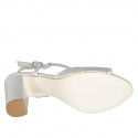 Woman's sandal in silver-colored laminated lether heel 8 - Available sizes:  33, 34