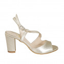 Woman's sandal in platinum-colored laminated lether heel 8 - Available sizes:  32