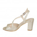 Woman's sandal in platinum-colored laminated lether heel 8 - Available sizes:  32