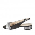 Woman's sandal in black and gray and silver laminated leather heel 3 - Available sizes:  33, 34, 42, 44, 45