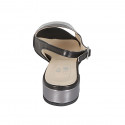 Woman's sandal in black and gray and silver laminated leather heel 3 - Available sizes:  33, 34, 42, 44, 45