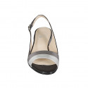 Woman's sandal in black and gray and silver laminated leather heel 3 - Available sizes:  33, 34, 42, 44, 45