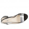 Woman's sandal in black and gray and silver laminated leather heel 3 - Available sizes:  33, 34, 42, 44, 45