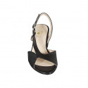 Woman's sandal in black leather and laminated printed suede heel 5 - Available sizes:  32, 33, 34