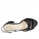 Woman's sandal in black leather and laminated printed suede heel 5 - Available sizes:  32, 33, 34