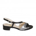 Sandalia para mujer en piel negra y laminada gris tacon 3 - Tallas disponibles:  32, 33, 42, 44, 45