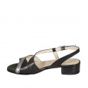 Sandalia para mujer en piel negra y laminada gris tacon 3 - Tallas disponibles:  32, 33, 42, 44, 45