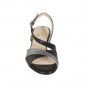 Sandalia para mujer en piel negra y laminada gris tacon 3 - Tallas disponibles:  32, 33, 42, 44, 45