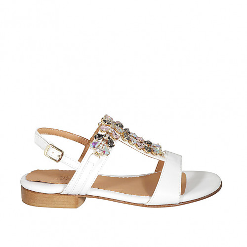 Sandalo da donna con strass multicolor in pelle bianca tacco 2 - Misure disponibili: 32, 42, 44, 46