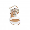 Woman's sandal with multicolored rhinestones in white leather heel 2 - Available sizes:  32, 42, 44, 45, 46