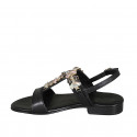 Sandalia con estras multicolor para mujer en piel negra tacon 2 - Tallas disponibles:  32, 33, 34, 44