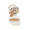 Woman's sandal with multicolored rhinestones in laminated white leather heel 2 - Available sizes:  33, 45