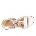 Woman's sandal with multicolored rhinestones in laminated white leather heel 2 - Available sizes:  33, 45