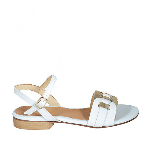 Sandale pour femmes avec accessoire en cuir d'or et courroie en cuir bleu clair talon 2 - Pointures disponibles:  32, 43, 44, 46