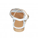 Woman's sandal with golden leather accessory and strap in light bue leather heel 2 - Available sizes:  32, 43, 44, 46