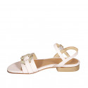 Woman's sandal with golden leather accessory and strap in light rose leather heel 2 - Available sizes:  32, 33, 42, 46