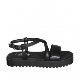 Sandale pour femmes en cuir noir avec courroie croisé et talon compensé 3 - Pointures disponibles:  32