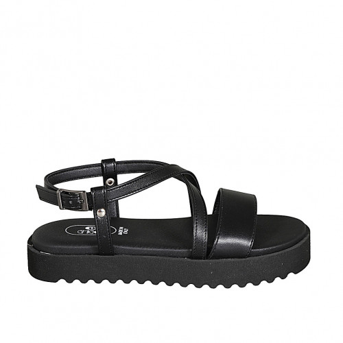 Woman's sandal in black leather with...