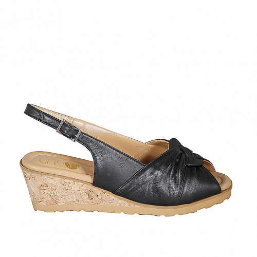 Sandale pour femmes en cuir noir talon compensé 5 - Pointures disponibles:  33, 42, 43, 45