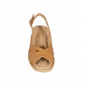 Sandale pour femmes en cuir cognac talon compensé 5 - Pointures disponibles:  42, 44