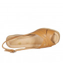 Woman's sandal in cognac brown leather wedge heel 5 - Available sizes:  42, 44