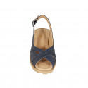 Woman's sandal in dark blue leather wedge heel 5 - Available sizes:  44, 45