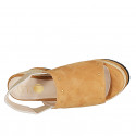 Woman's sandal in cognac suede with studs, elastic band and wedge heel 7 - Available sizes:  34, 42, 43, 44, 45