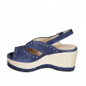 Sandalo da donna in camoscio blu con borchie, plateau e zeppa rivestita 7 - Misure disponibili: 43, 44