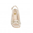 Woman's sandal with golden accessory in light rose leather heel 8 - Available sizes:  32, 33, 34, 42, 43